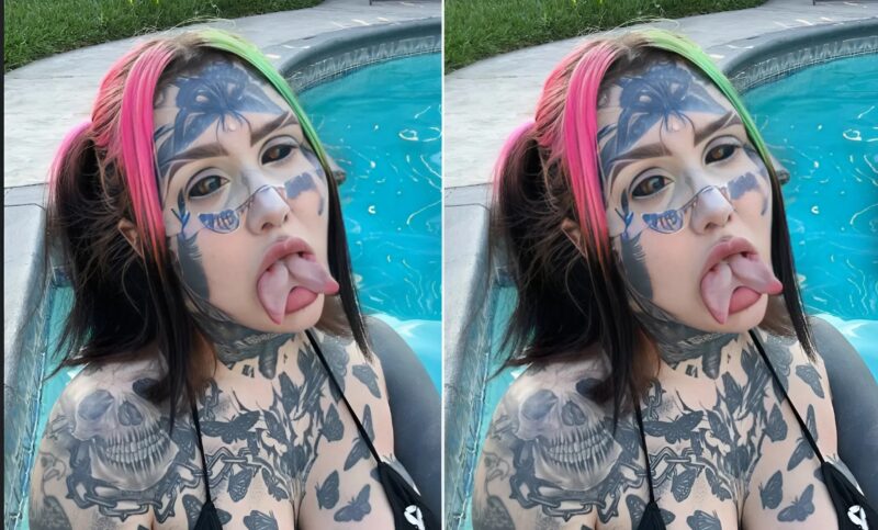 A split tongue tattooed eyeballs and thousands of tattoos all over her body