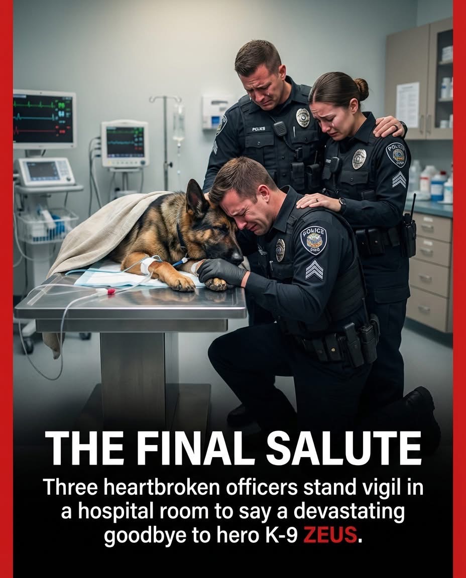 THE FINAL SALUTE”: Three Officers Stand Vigil as Hero K-9 ‘Zeus’ Takes His Last Breath in the Hospital 💔🐾